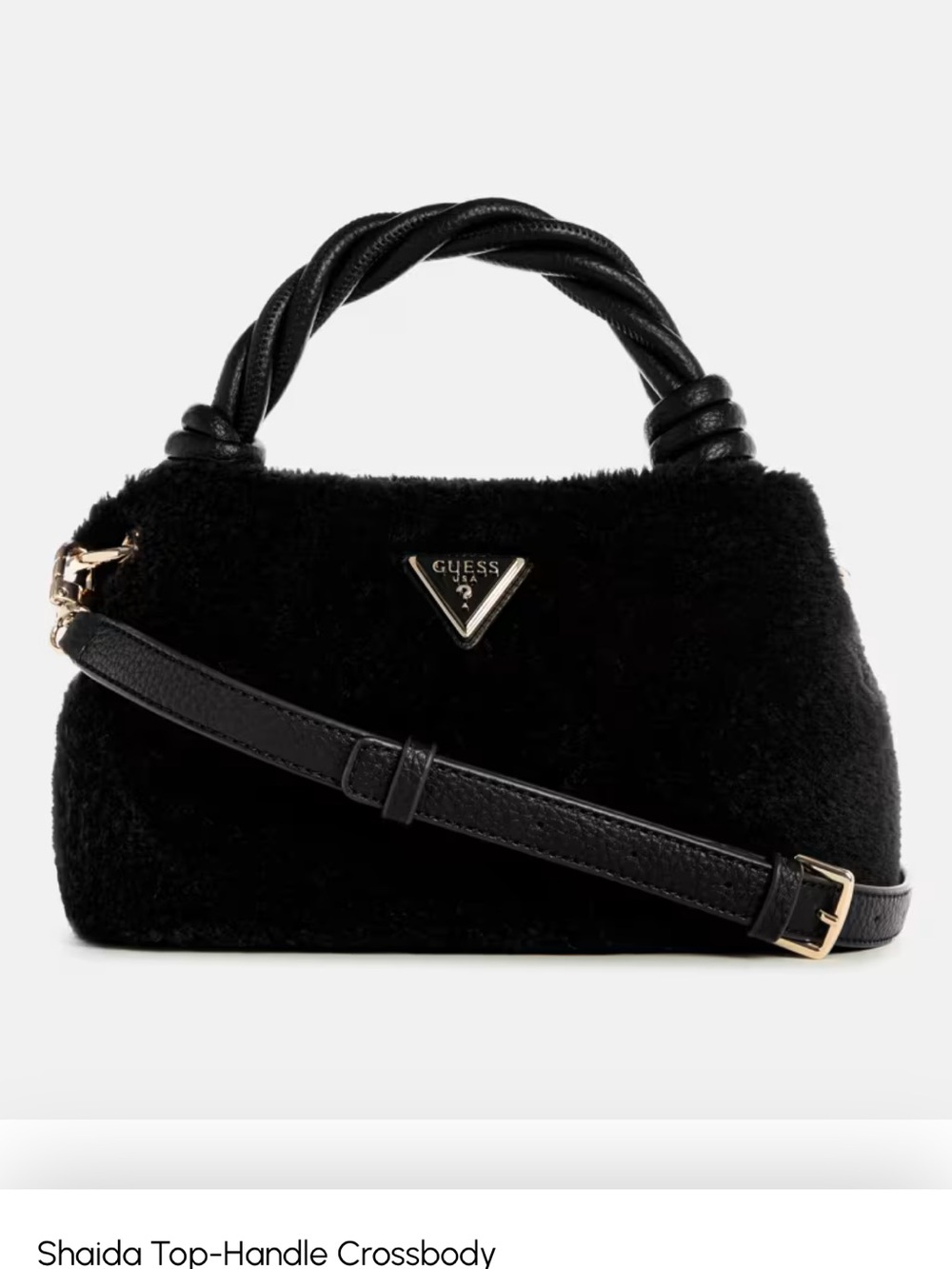 GUESS Shaida Black Faux-Fur Top-Handle Crossbody Bag